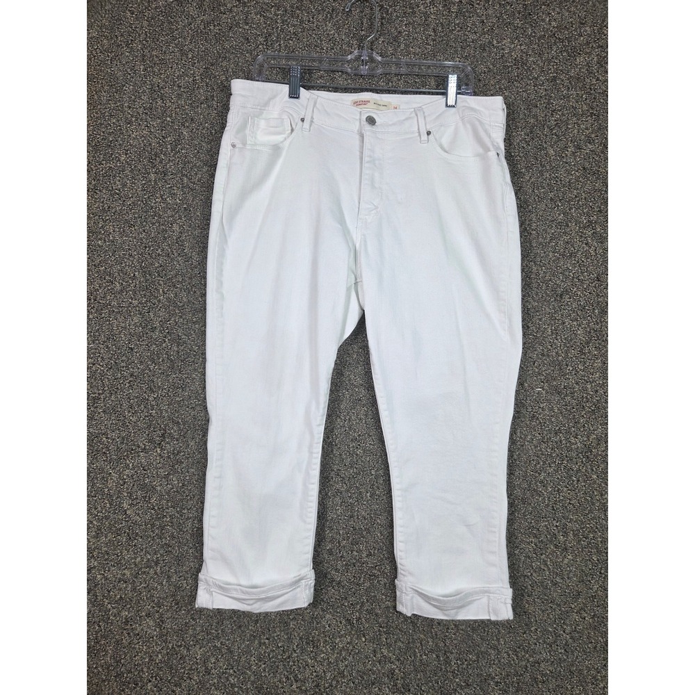 Levi Strauss Signature Capri Jeans Womens 14 White Mid Rise Cuffed Cropped 24694